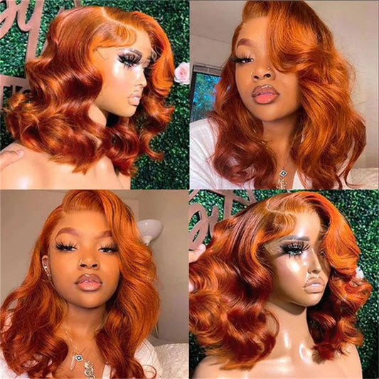 Ginger Orange Body Wave Bob Wig — 13x4 Lace Frontal, 180% Density