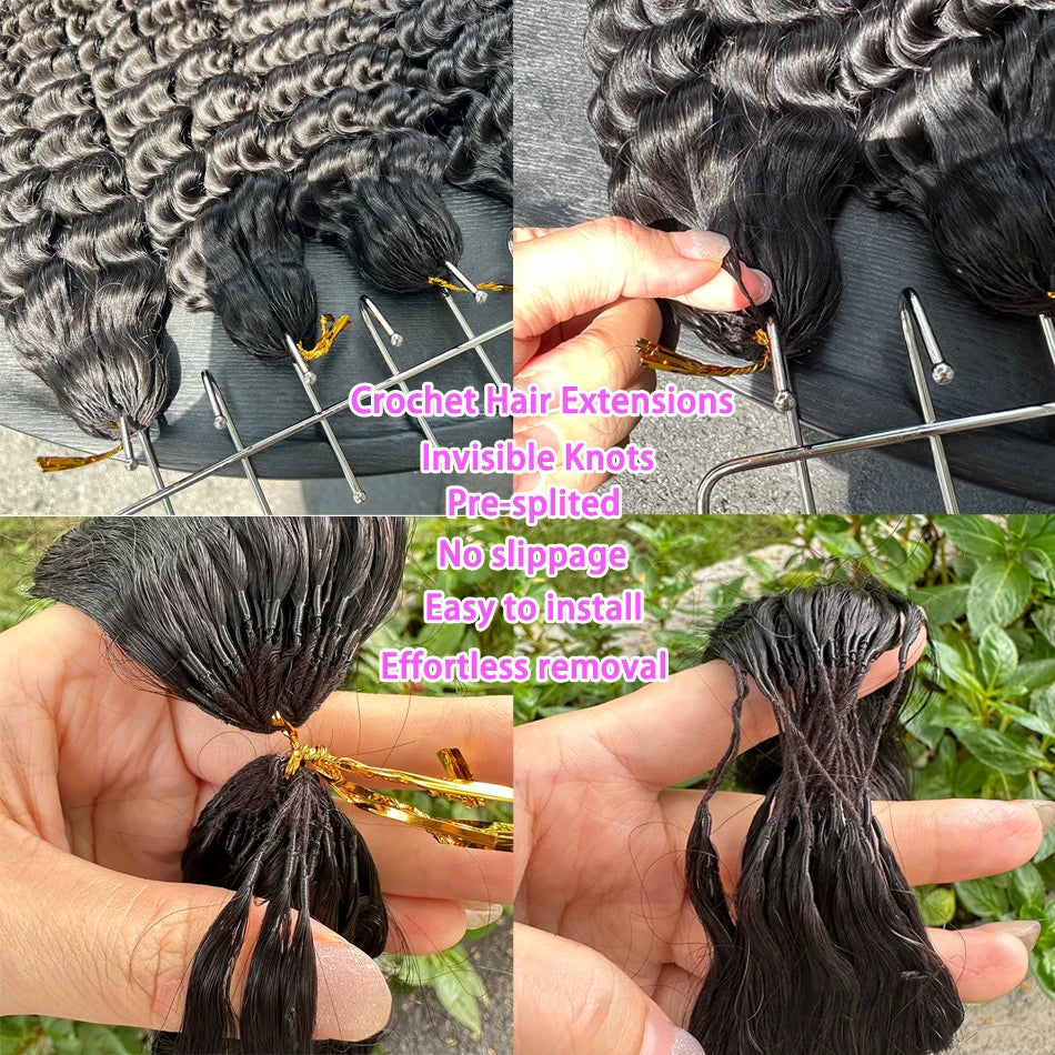 Deep Wave Crochet Hair Extensions 100% Human Hair 100grams Miracle Knots Feather-Line Pre-separated Knotless Braids Crochet Hair