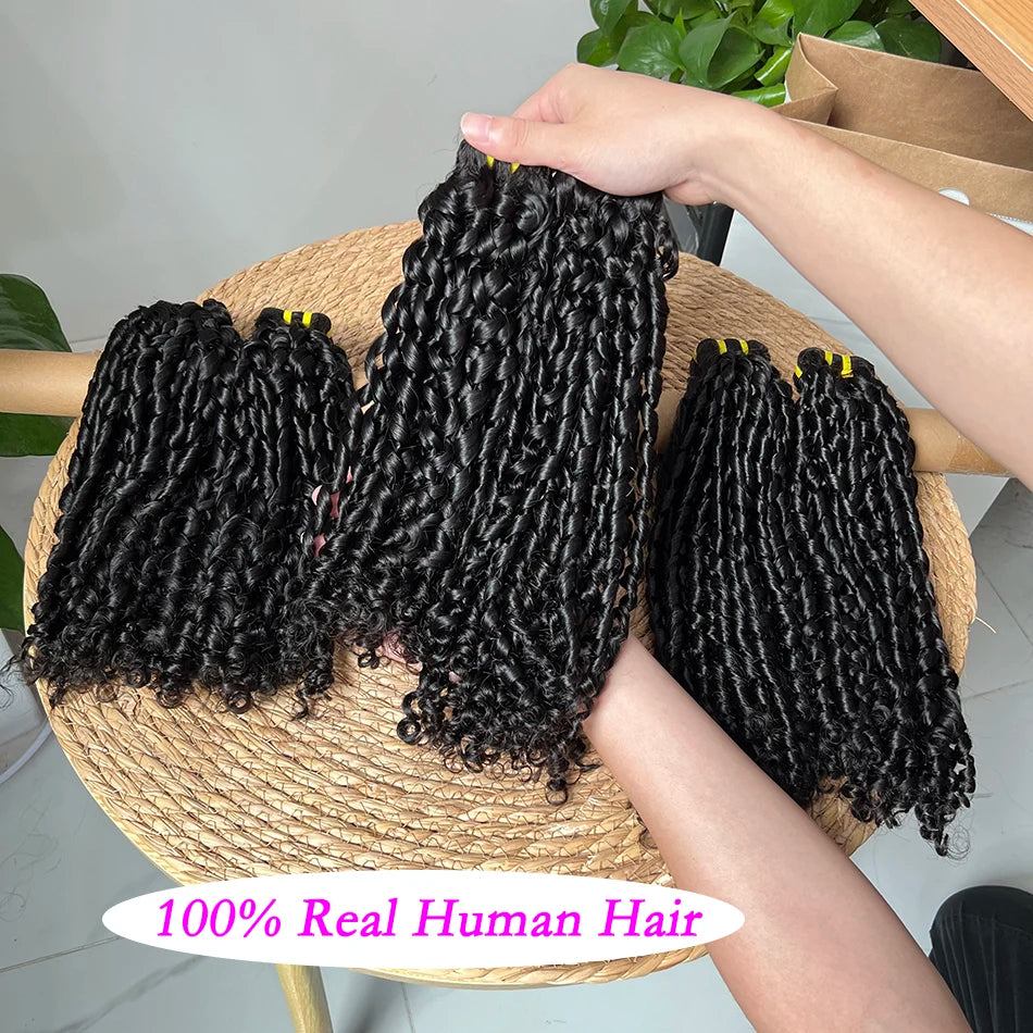 Double Drawn Pixie Curly Human Hair Bundles #1B Natural Color Bouncy Curly 100% Unprocessed Raw Human Hair Weave Extensions