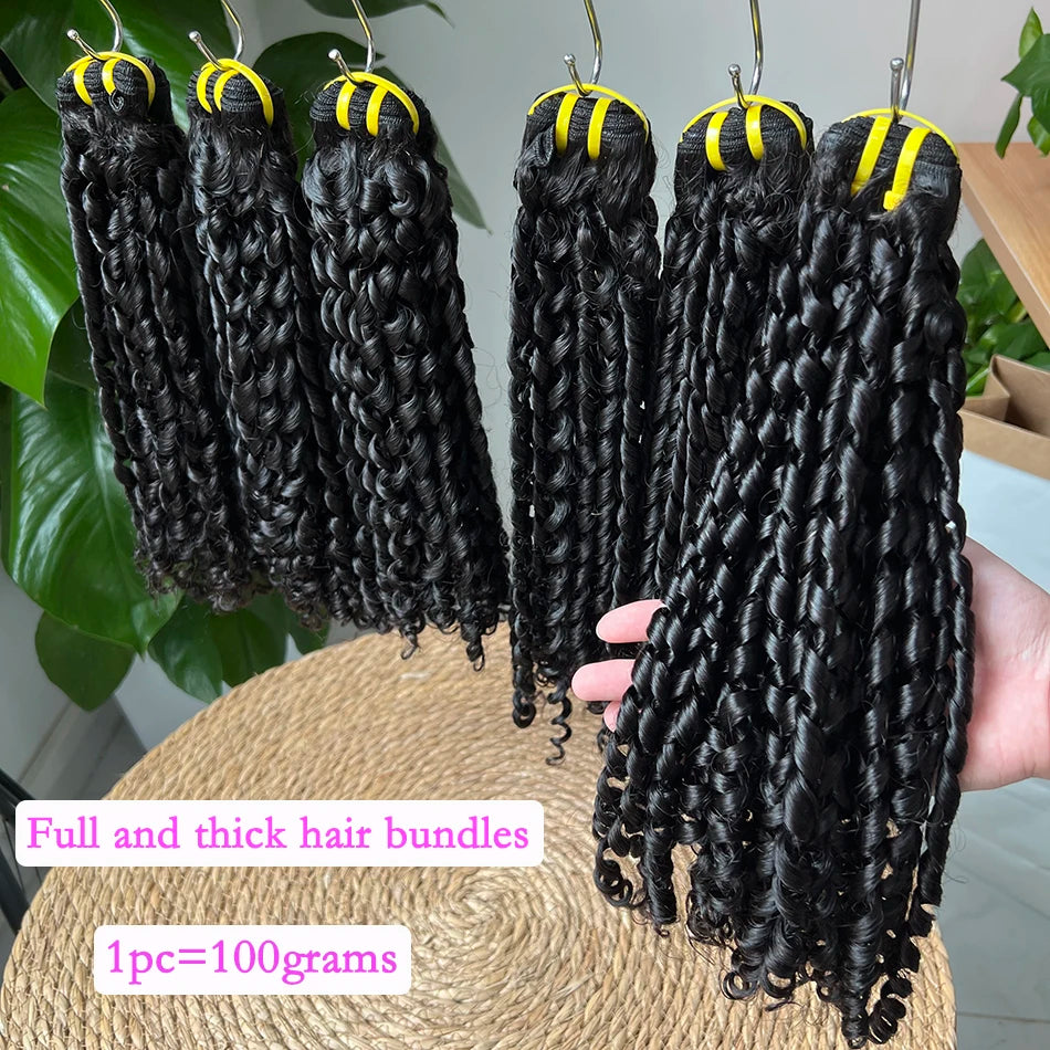 Double Drawn Pixie Curly Human Hair Bundles #1B Natural Color Bouncy Curly 100% Unprocessed Raw Human Hair Weave Extensions