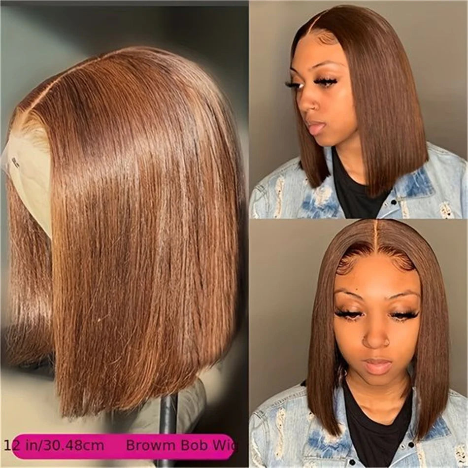 Chocolate Brown Straight Bob Wig — 13x4 Lace Front, 180% Density