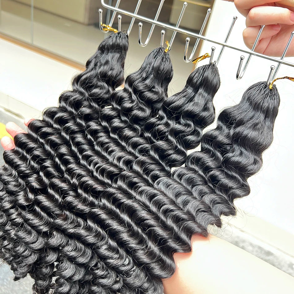Deep Wave Crochet Hair Extensions 100% Human Hair 100grams Miracle Knots Feather-Line Pre-separated Knotless Braids Crochet Hair