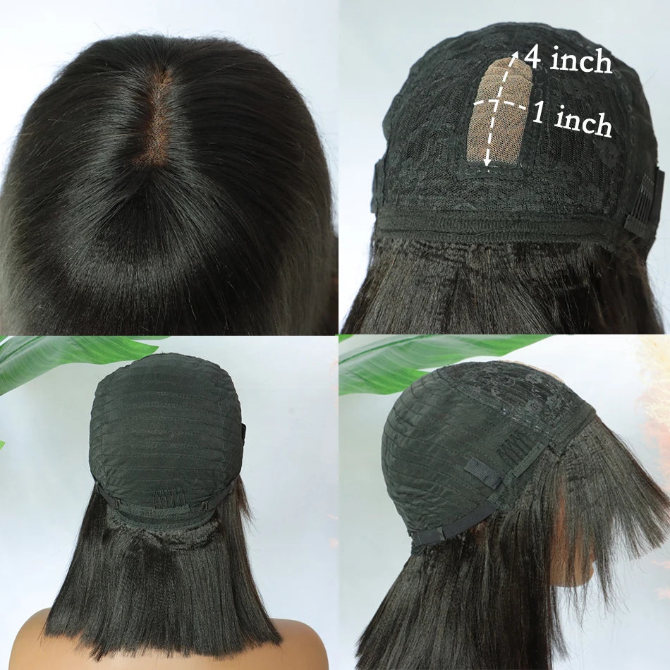 4x1 Lace Light Yaki Straight Short Bob Wig With Bangs Human Hair Glueless Wigs Vietnamese Realistic Scalp Full 200% For Women