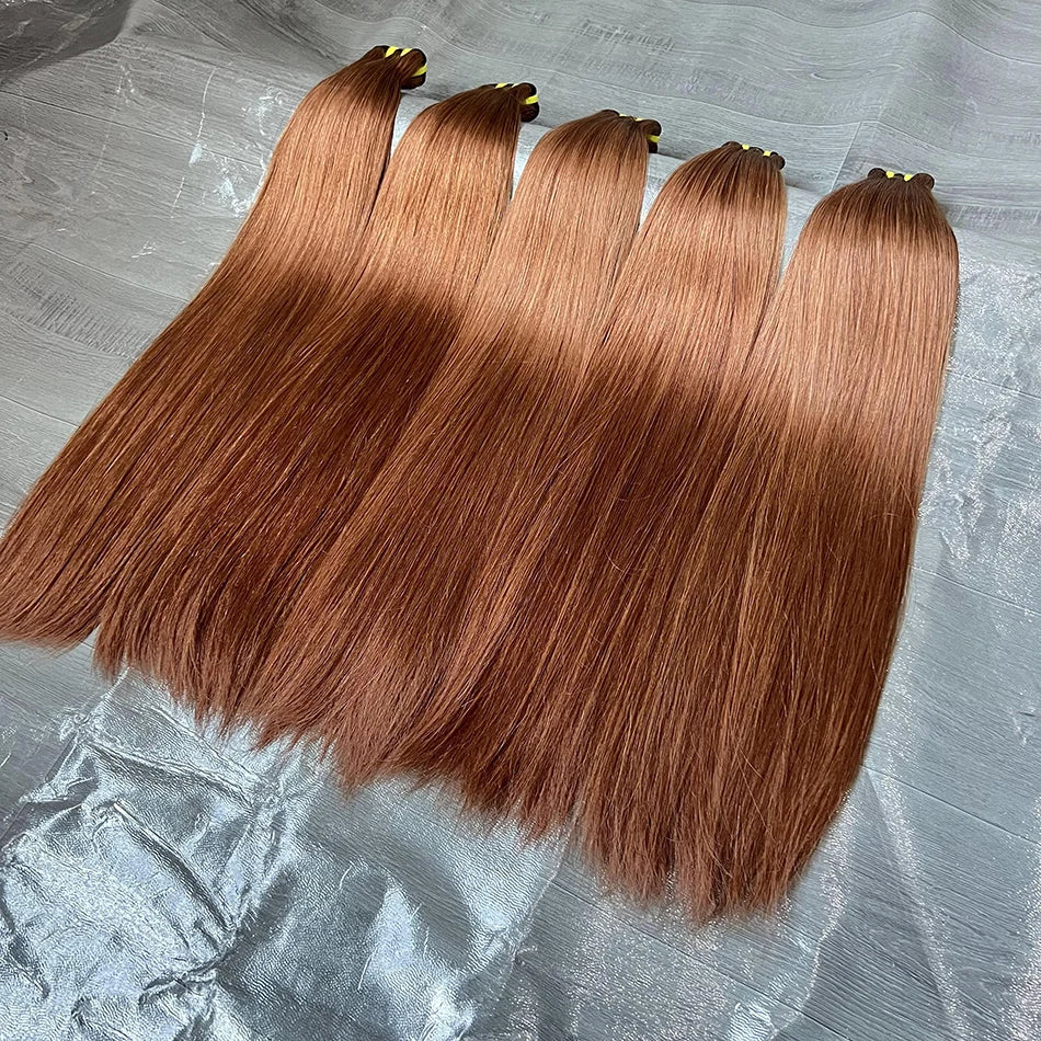 Double Drawn Bone Straight #30 Colored Human Hair Bundles 100% Virgin Hair Weave Extensions 18-26 Inch Vietnamese For Women