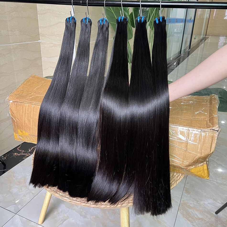 18A Double Drawn Bone Straight Human Hair Bundles Weave 100% Raw Virgin Hair Extensions #1b Natural Black Color Can Bleach #613