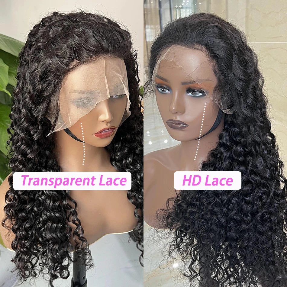 Water Wave 13x4 Hd Lace Frontal Human Hair Wigs Preplucked Bleached Knots Transparent Lace 200 Density Natural Color Hair Wig