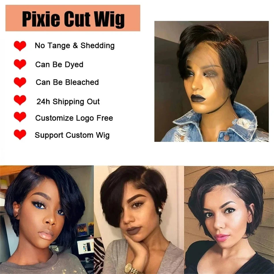 Straight Pixie Cut Wig — Brazilian Human Hair, Lace Front