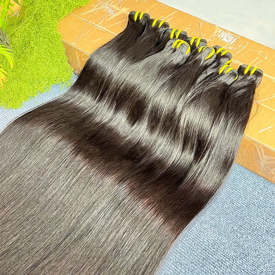 Straight 100% Human Hair Bundles Unprocessed Raw Virgin Hair Weave Extensions 10-36 Inch Double Weft 1B Natural Black Color Hair