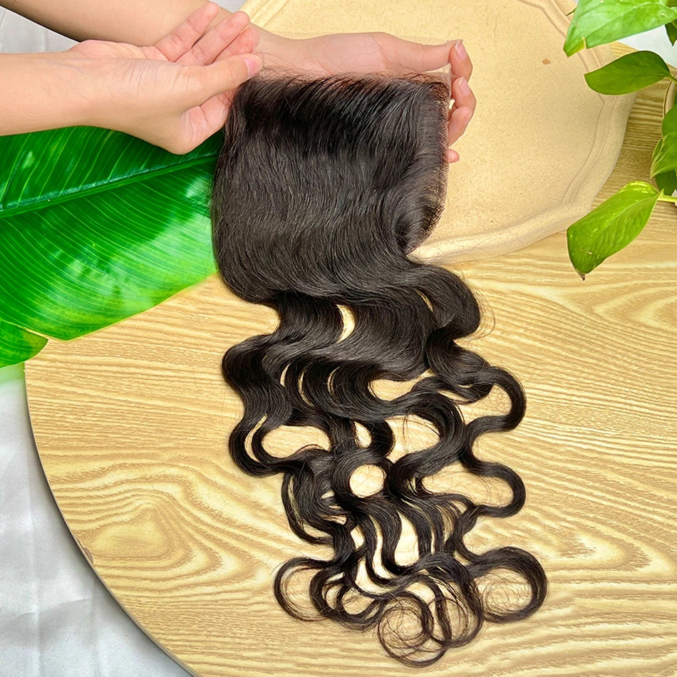 Natural Wave 5x5 Transparent Lace Closure 100% Human Hair #1B Natural Black Color Melt Skin Invisible Lace Raw Virgin Hair