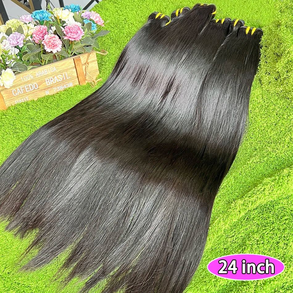Straight 100% Human Hair Bundles Unprocessed Raw Virgin Hair Weave Extensions 10-36 Inch Double Weft 1B Natural Black Color Hair