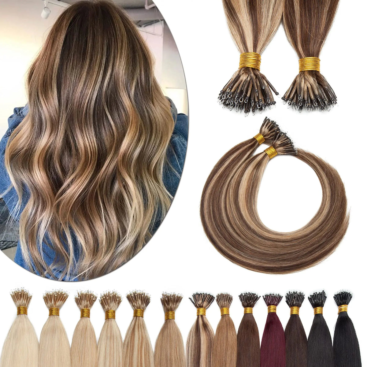 Nano Ring Hair Extensions 100% Human Hair Straight Weft Pre-tipped Strands For Easy DIY Hair Extension Application