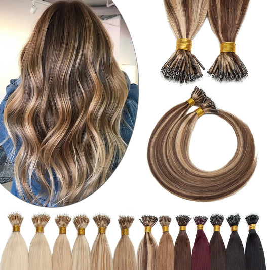 Nano Ring Hair Extensions 100% Human Hair Straight Weft Pre-tipped Strands For Easy DIY Hair Extension Application