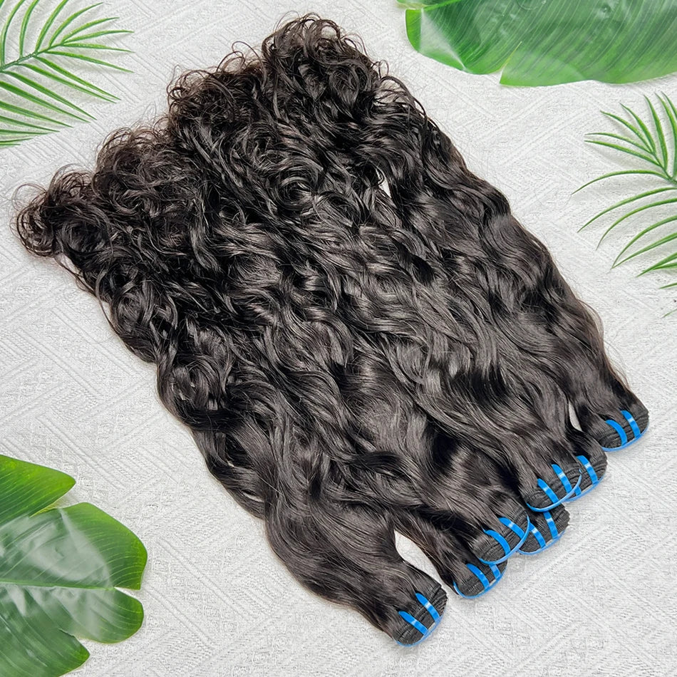 18A Natural Wave Bundles 100% Human Hair Unprocessed Raw Virgin Hair Weave Extensions #1B Natural Color Wavy Hair 1 2 3 4 pcs
