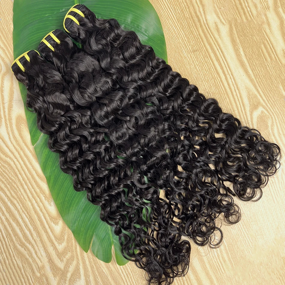 100% Human Hair Water Wave Bundles #1B Natural Black Color Curly Wavy Unprocessed Raw Virgin Hair Weave Extensions
