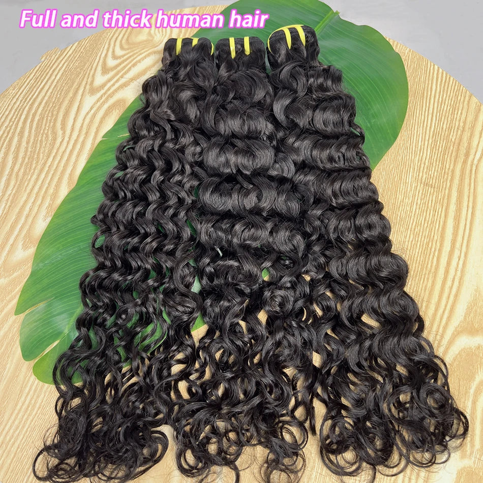 100% Human Hair Water Wave Bundles #1B Natural Black Color Curly Wavy Unprocessed Raw Virgin Hair Weave Extensions