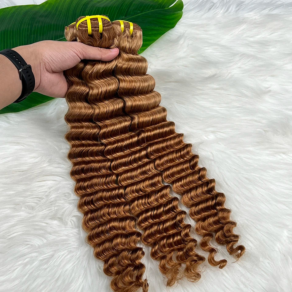 #30 Colored Deep Wave Bundles 100% Human Hair Double Weft 20-24 Inch Virgin Vietnamese Hair Weave Extensions 100 Grams For Women