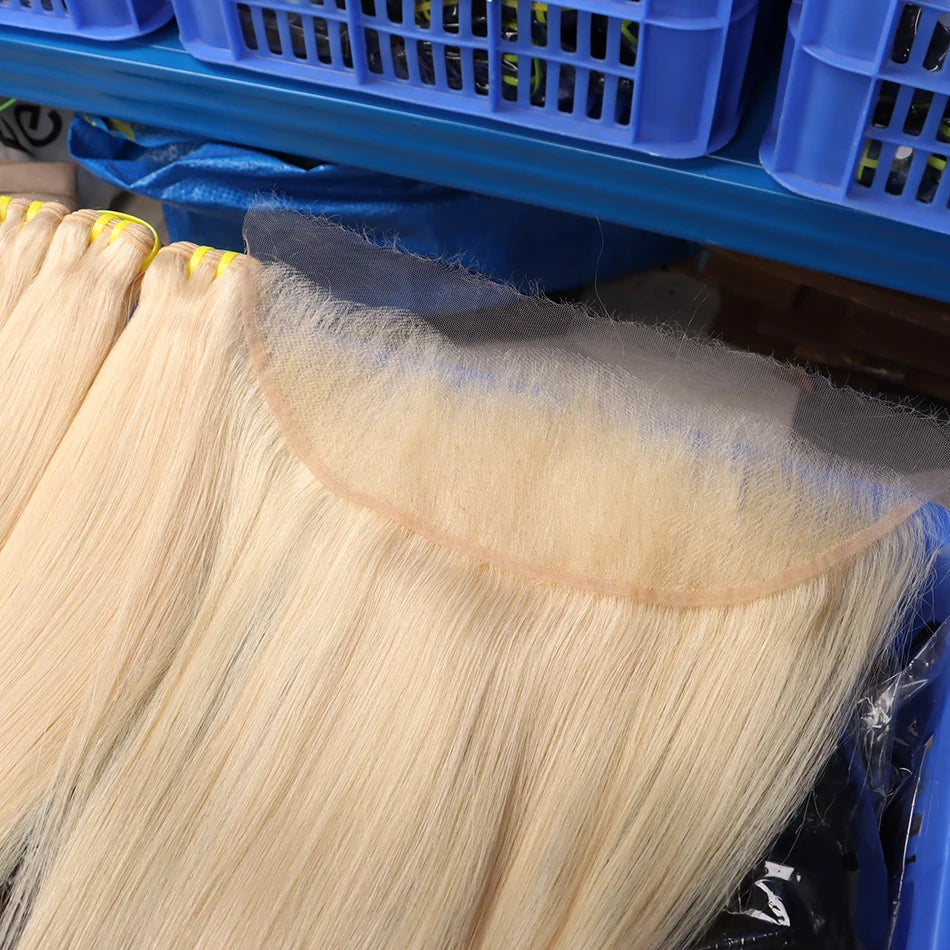 Blonde #613 Color Human Hair Bundles With 4x4 HD Lace Closure 13x4 Frontal Straight Unprocessed Raw Vietnamese Weave Extensions