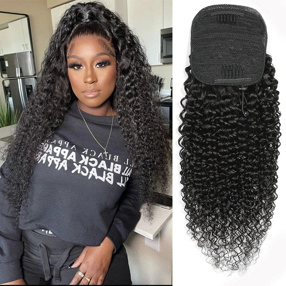 Kinky Straight Drawstring Ponytail — Yaki Clip-In, 12–24 Inch