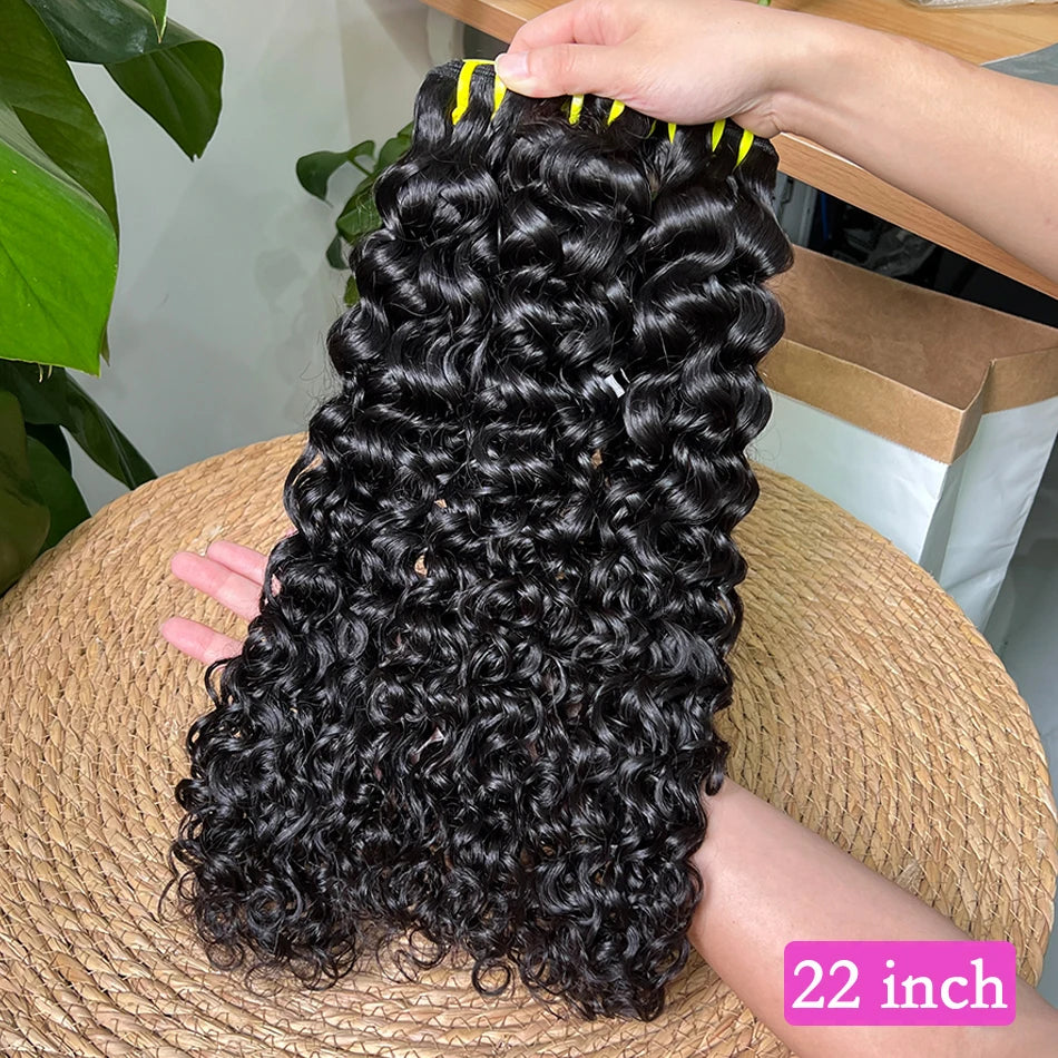 100% Human Hair Water Wave Bundles #1B Natural Black Color Curly Wavy Unprocessed Raw Virgin Hair Weave Extensions