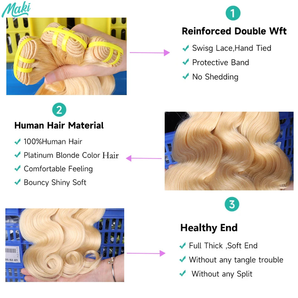 #613 Body Wave Human Hair Bundles Blonde Colored 1/2/3/4 Pcs 10-30 Inch 100% Real Human Hair Weave Wavy Virgin Hair Extensions