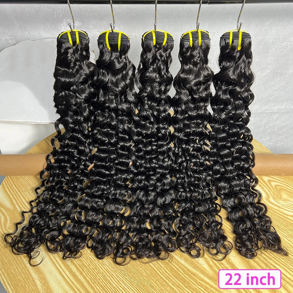 100% Human Hair Water Wave Bundles #1B Natural Black Color Curly Wavy Unprocessed Raw Virgin Hair Weave Extensions