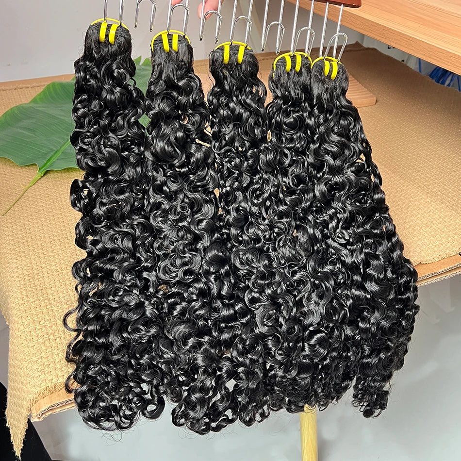 Double Drawn Burmese Curly Human Hair Bundles #1B Natural Color 100% Raw Virgin Vietnamese Hair Weave Extensions 1 2 3 4 PCS