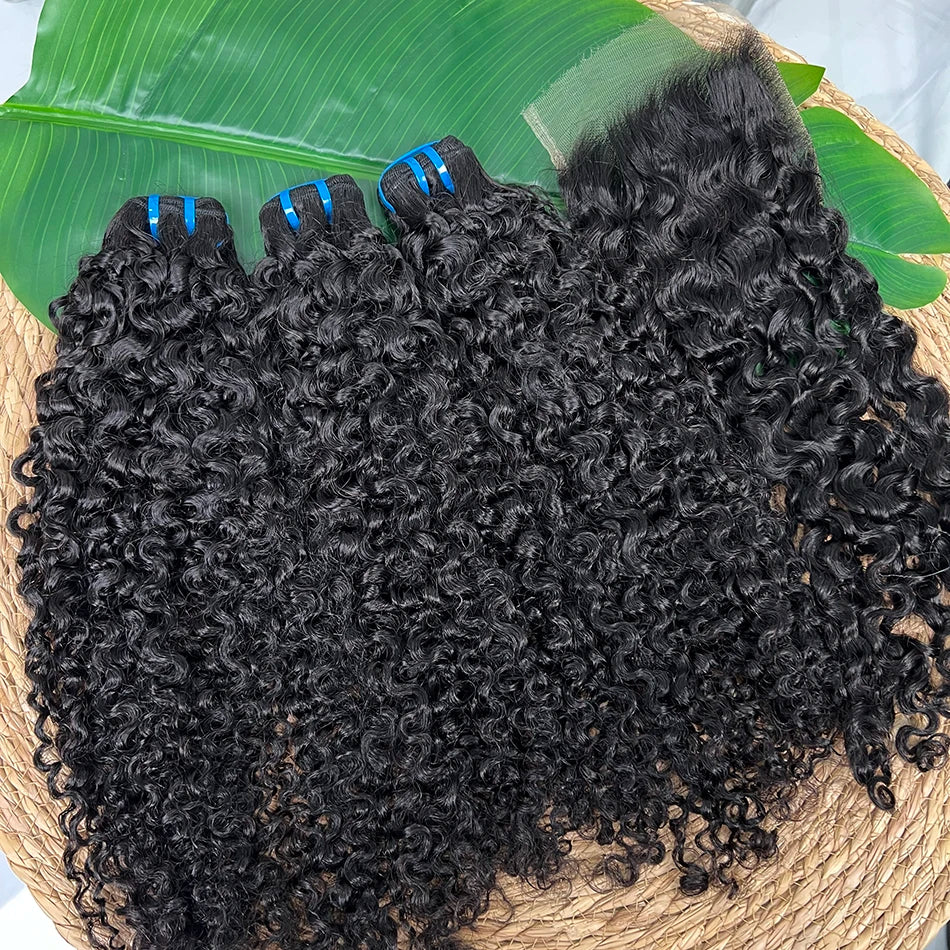 18A Burmese Curly Human Hair Bundles With 5x5 HD Lace Closure Invisible Melted All Color Skins #1B Color Hair Weave Extensions