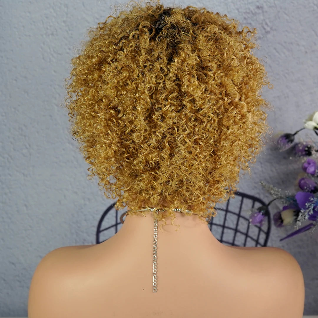Short Afro Kinky Curly Pixie Wig — 100% Human Hair