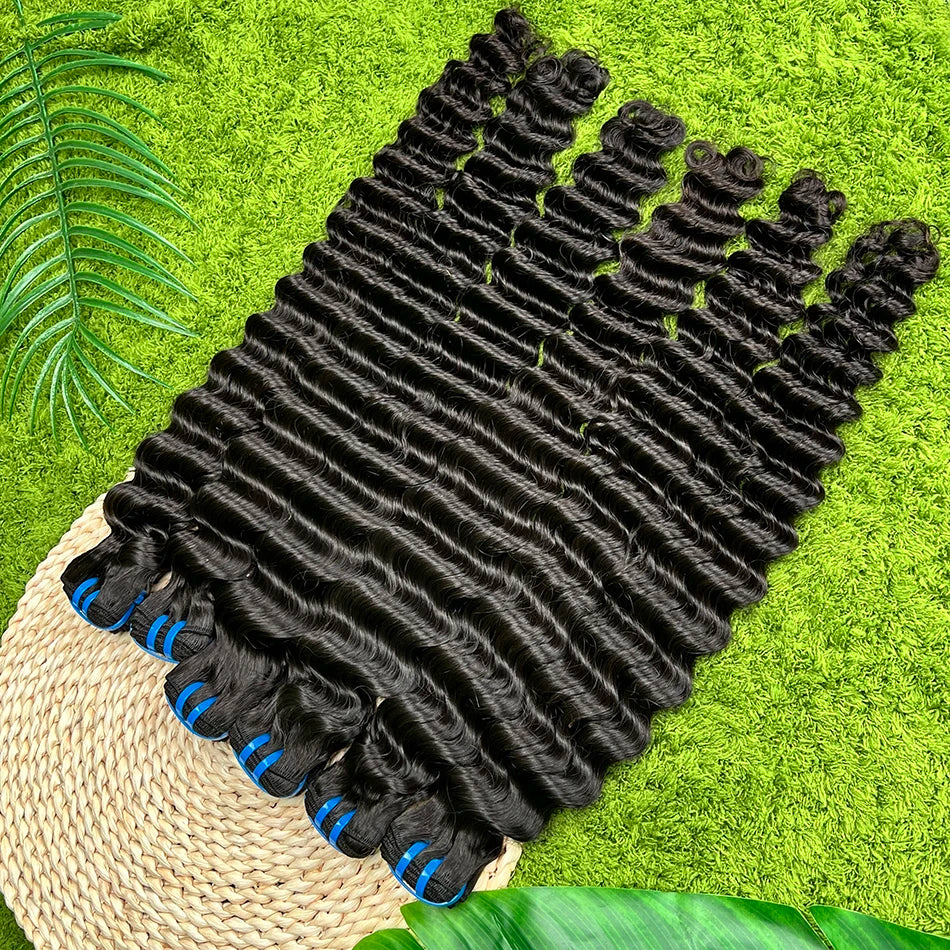 18A Deep Wave 100% Human Hair Bundles Unprocessed Raw Virgin Hair Weave Extensions #1B Natural Black Color Hair 1 2 3 4 pcs