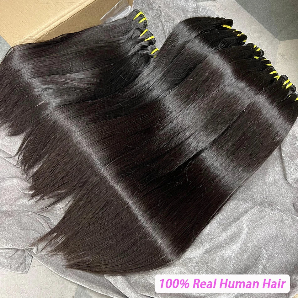 Straight Human Hair Bundles 100% Vietnamese Unprocessed Raw Virgin Hair Weave Extensions Double Weft #1B Natural Black Color