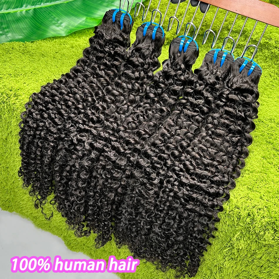 18A Deep Curly 100% Human Hair Bundles Extensions Weave #1B Natural Black Color 10-30 Inch Curl Wavy Raw Virgin Hair For Women