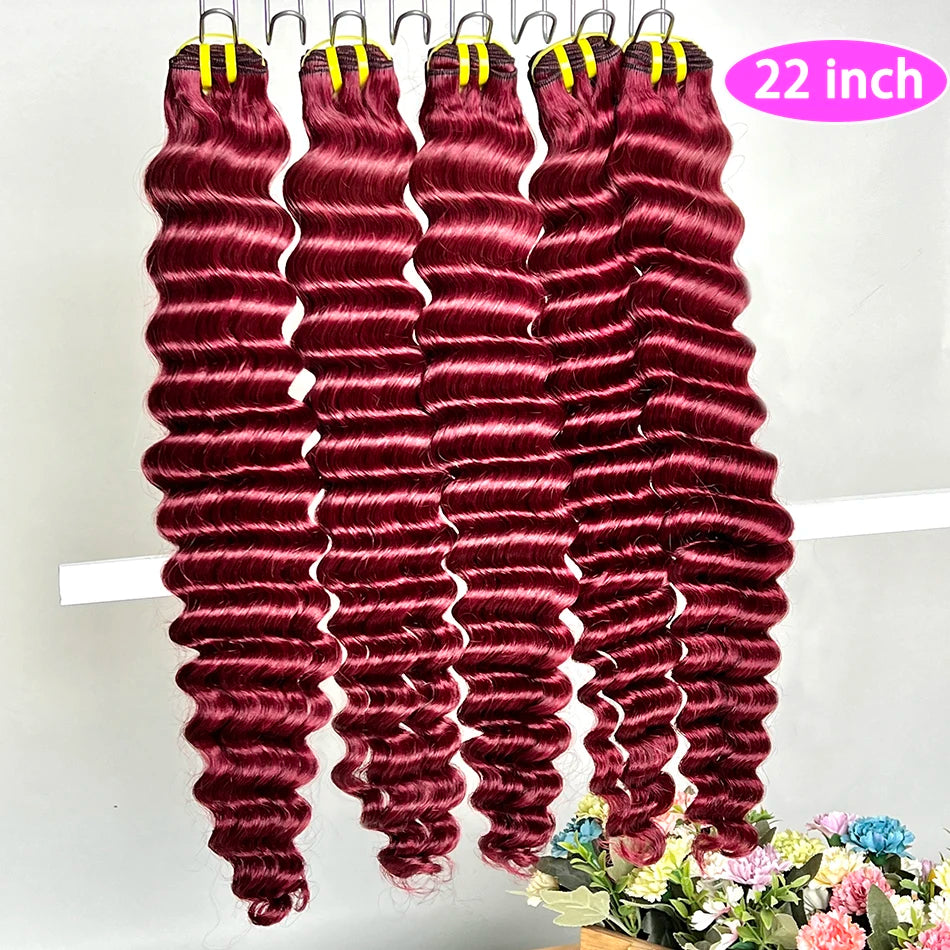 Deep Wave #99j Burgundy Colored Human Hair Bundles 100% Virgin Vietnamese Curl Wavy Hair Weave Extensions 100 Grams Wholesale