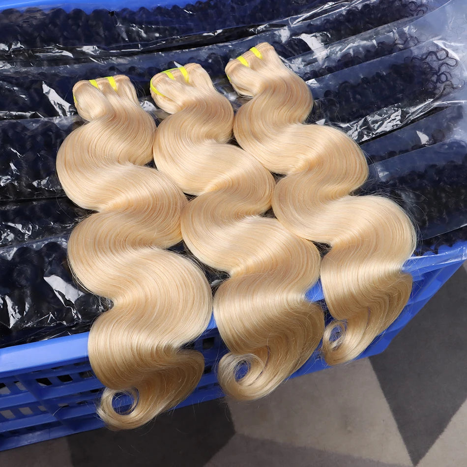 #613 Body Wave Human Hair Bundles Blonde Colored 1/2/3/4 Pcs 10-30 Inch 100% Real Human Hair Weave Wavy Virgin Hair Extensions