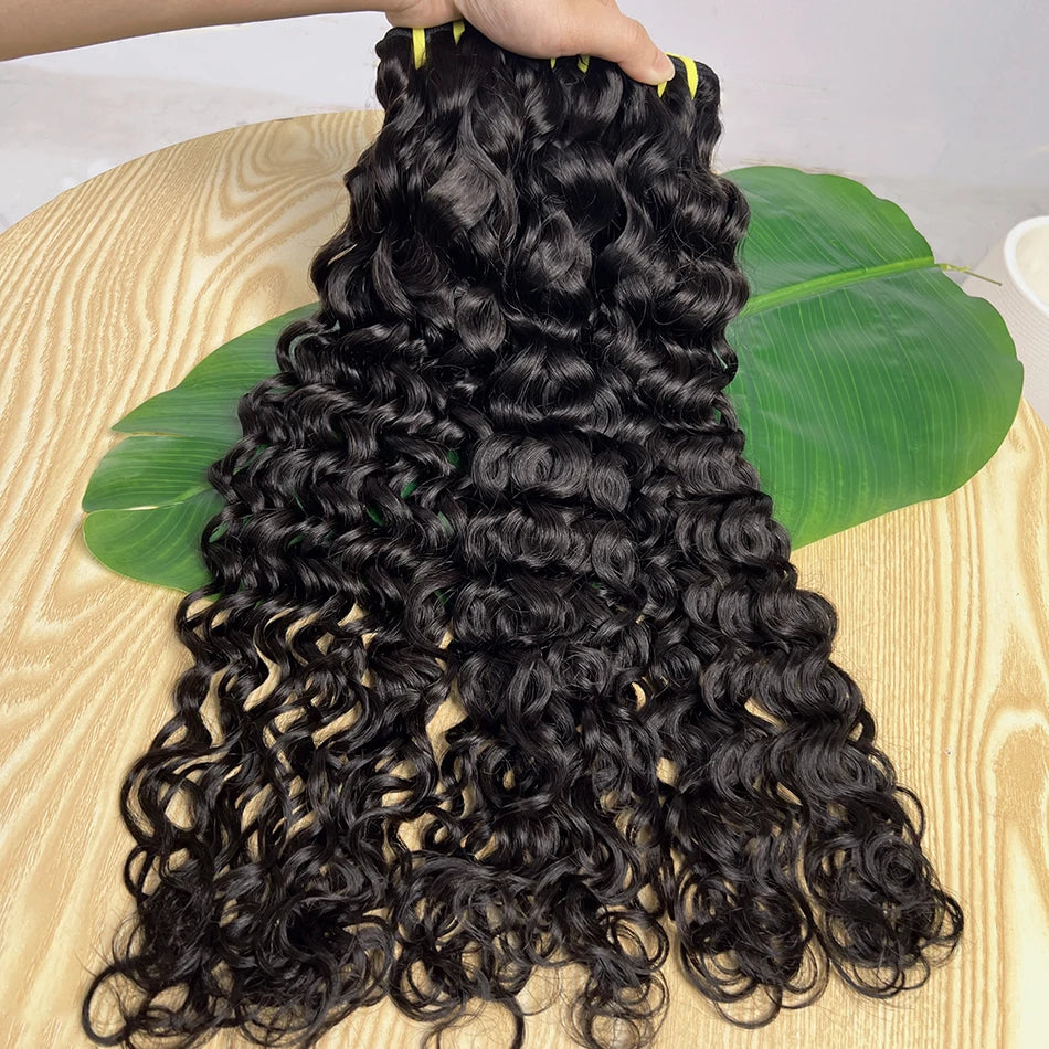 100% Human Hair Water Wave Bundles #1B Natural Black Color Curly Wavy Unprocessed Raw Virgin Hair Weave Extensions