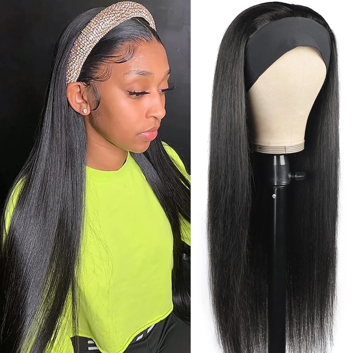 Straight Headband Wig — Brazilian Hair, 180% Density