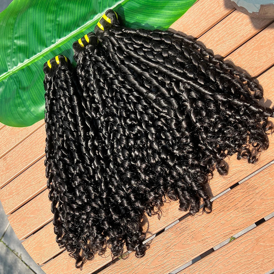 Double Drawn Pixie Curly Human Hair Bundles #1B Natural Black Color Bouncy Curly 100% Raw Vietnamese Human Hair Weave Extensions