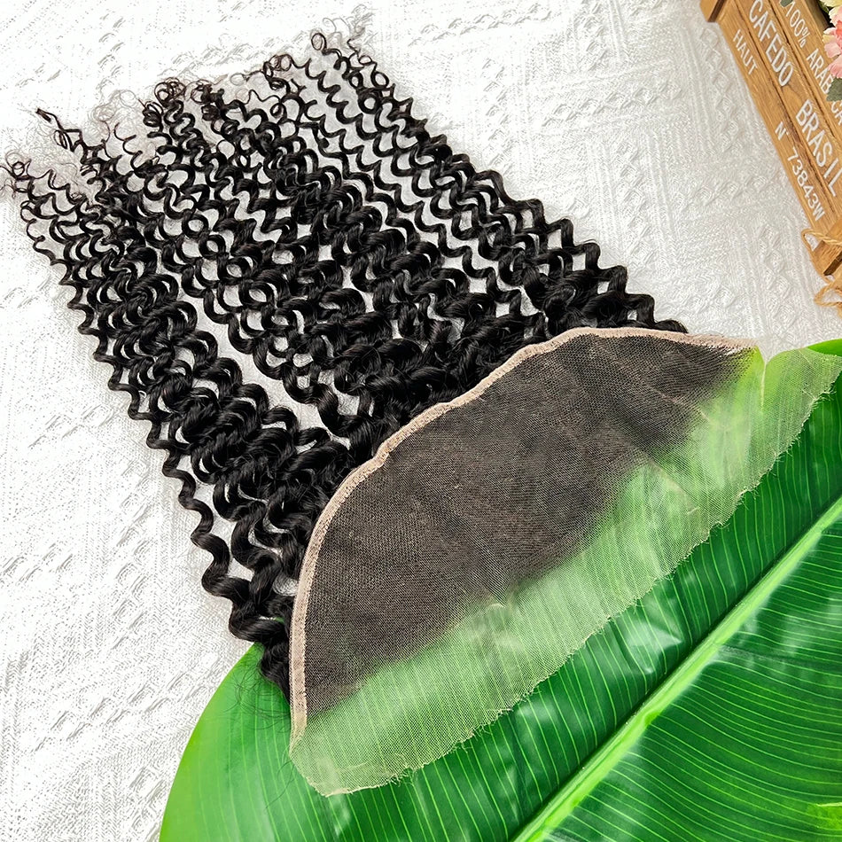 13x4 Hd Lace Frontal Deep Curly Human Hair #1B Natural Color Melt Skin Invisible Lace 100% Raw Virgin Vietnamese Human Hair