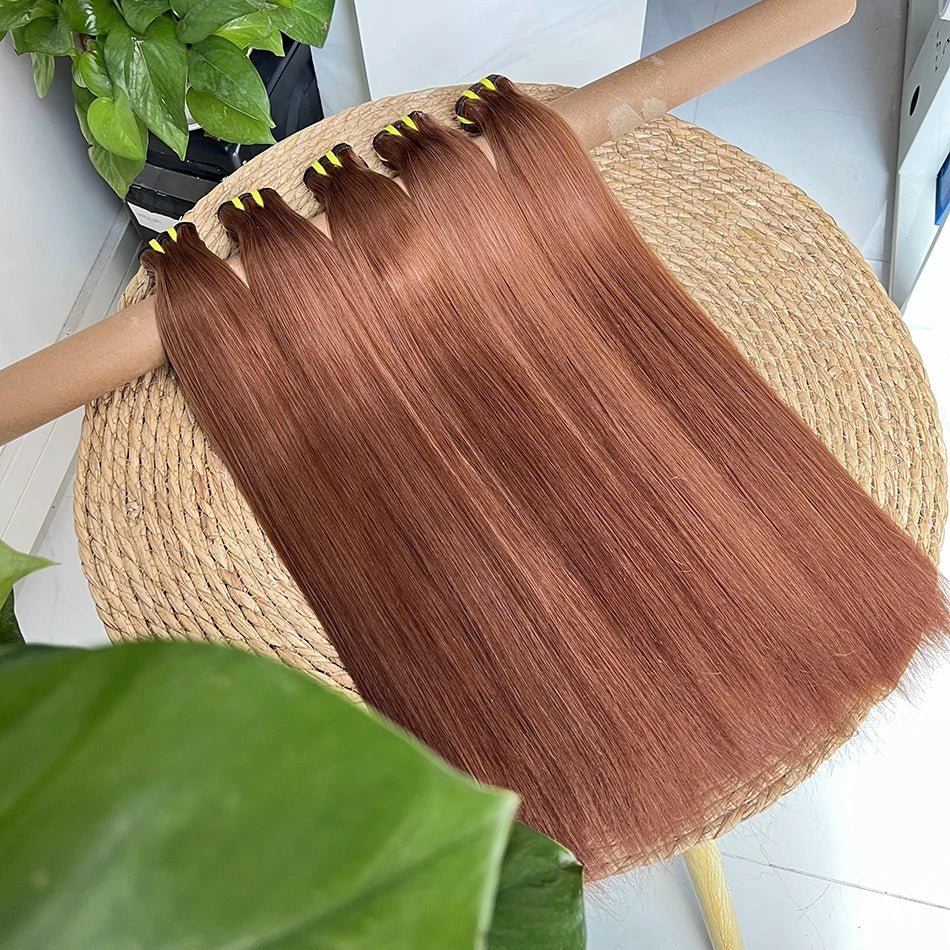 Double Drawn Bone Straight #30 Colored Human Hair Bundles 100% Virgin Hair Weave Extensions 18-26 Inch Vietnamese For Women