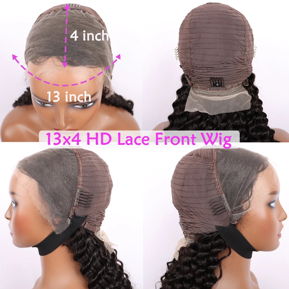 Double Drawn 4x4 HD Lace Closure Wig 13x4 Frontal Wig Deep Wave Human Hair Wigs Preplucked Curly Full #1B Natural Color Raw Hair