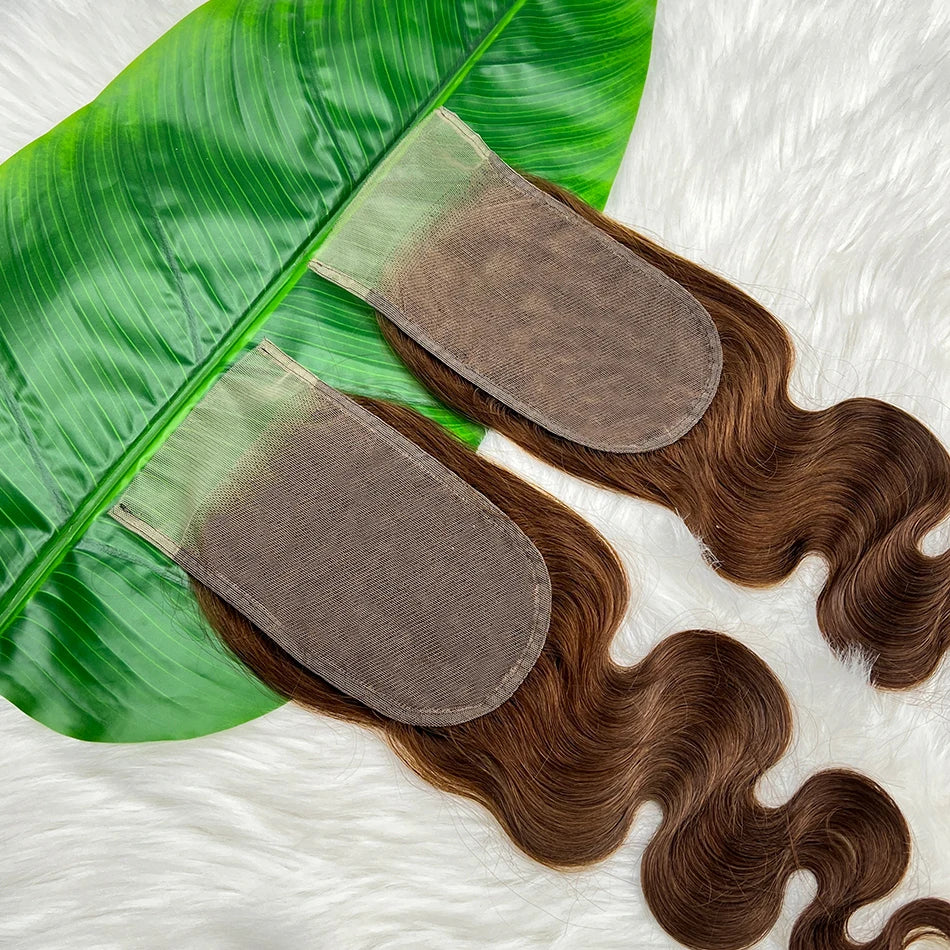#4 Brown Color 4x6 Transparent Lace Closure Body Wave Human Hair Deep Parting Melt Skin Invisible Lace Raw Virgin Hair For Women