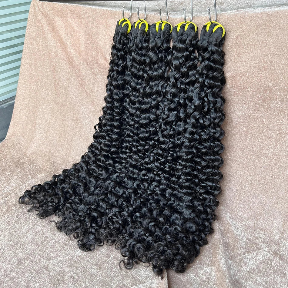 Super Double Drawn Deep Curly Human Hair Bundles 10-30 inches Wavy Natural Unprocessed 100% Raw Hair Weave Extensions For Women