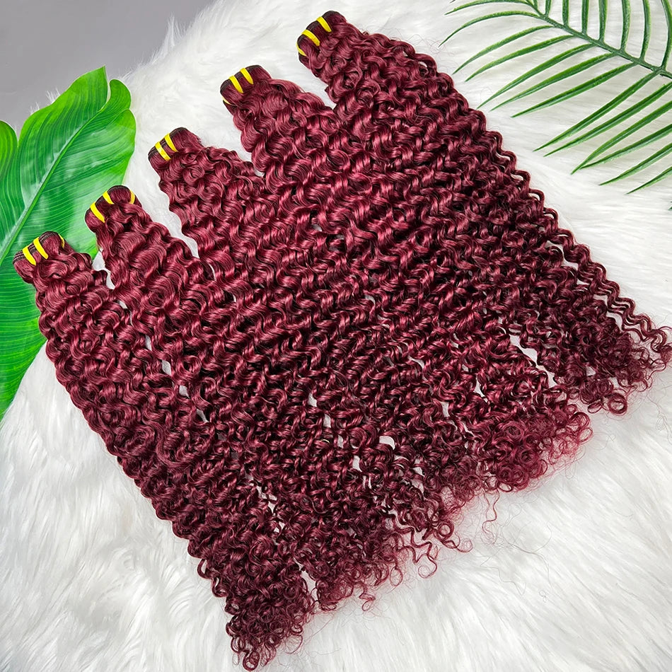 Deep Curly #99j Burgundy Colored Human Hair Bundles 100% Virgin Vietnamese Wavy Hair Weave Extensions 100grams/Bundle For Women