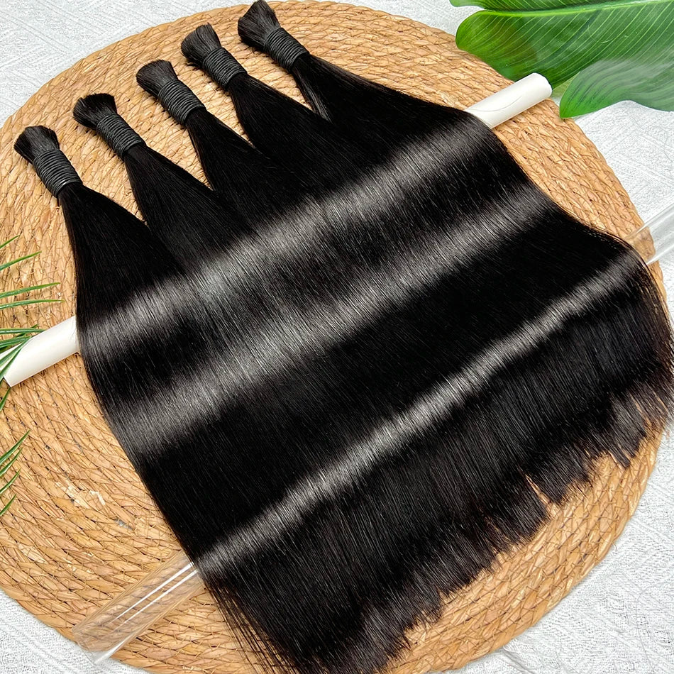 Straight Hair Bulk Braids Human Hair 100% Unprocessed Raw Virgin Human Hair No Weft For Braiding #1B Natural Black Color Hair