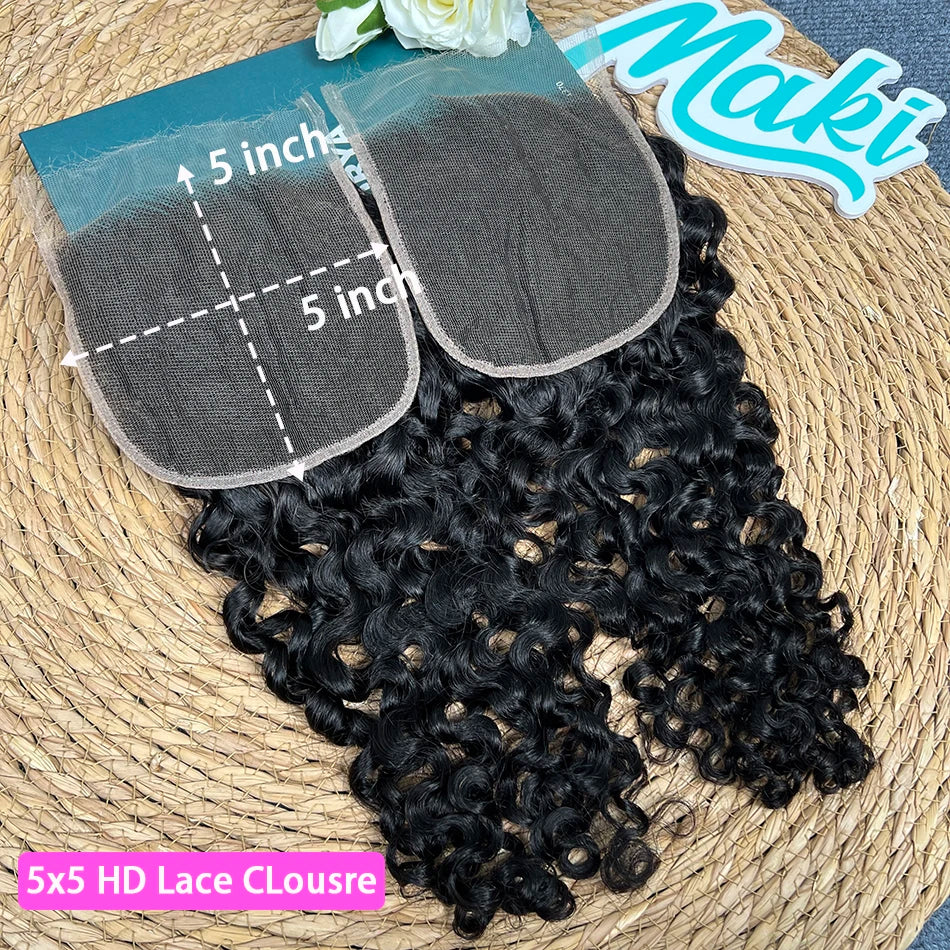 Burmese Curly 5x5 HD Lace Closure 100% Human Hair Preplucked Bleached Knots Invisible Lace #1B Natural Color Raw Virgin Hair