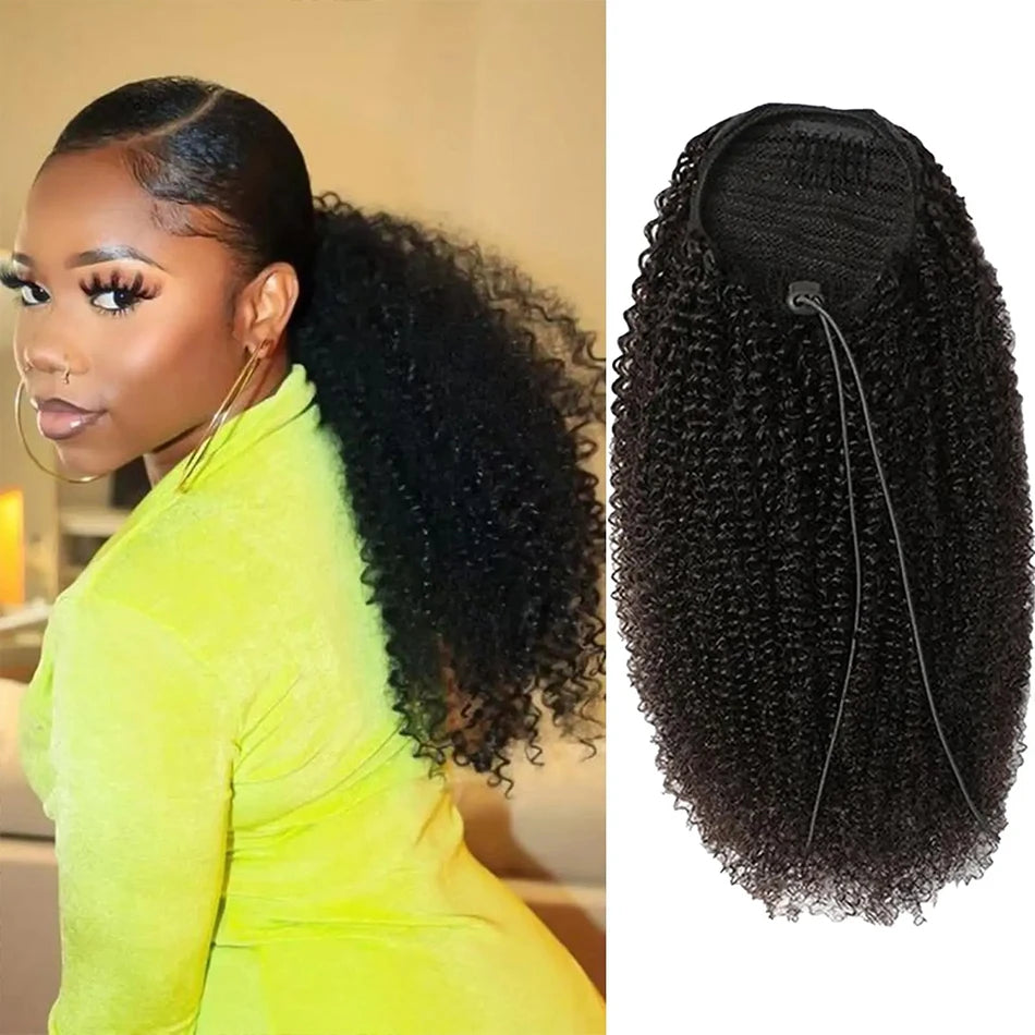 Kinky Straight Drawstring Ponytail — Yaki Clip-In, 12–24 Inch