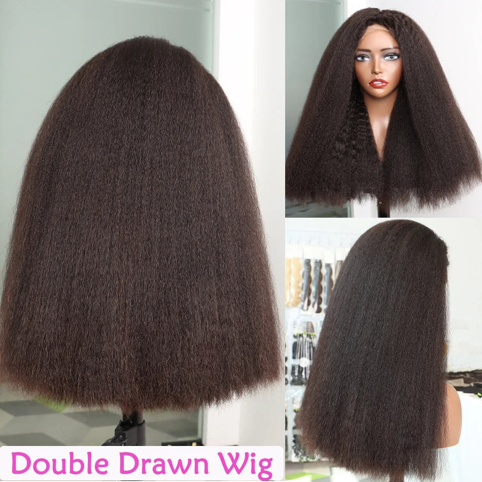 Kinky Straight Super Double Drawn 4x4 Lace Closure Wig HD Lace Human Hair Wigs Preplucked 200% Density Full Natural Raw Hair