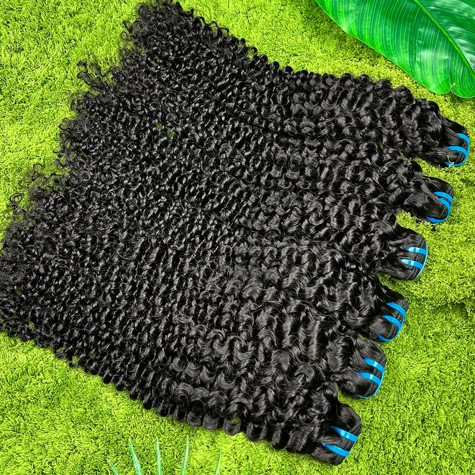 18A Deep Curly 100% Human Hair Bundles Extensions Weave #1B Natural Black Color 10-30 Inch Curl Wavy Raw Virgin Hair For Women