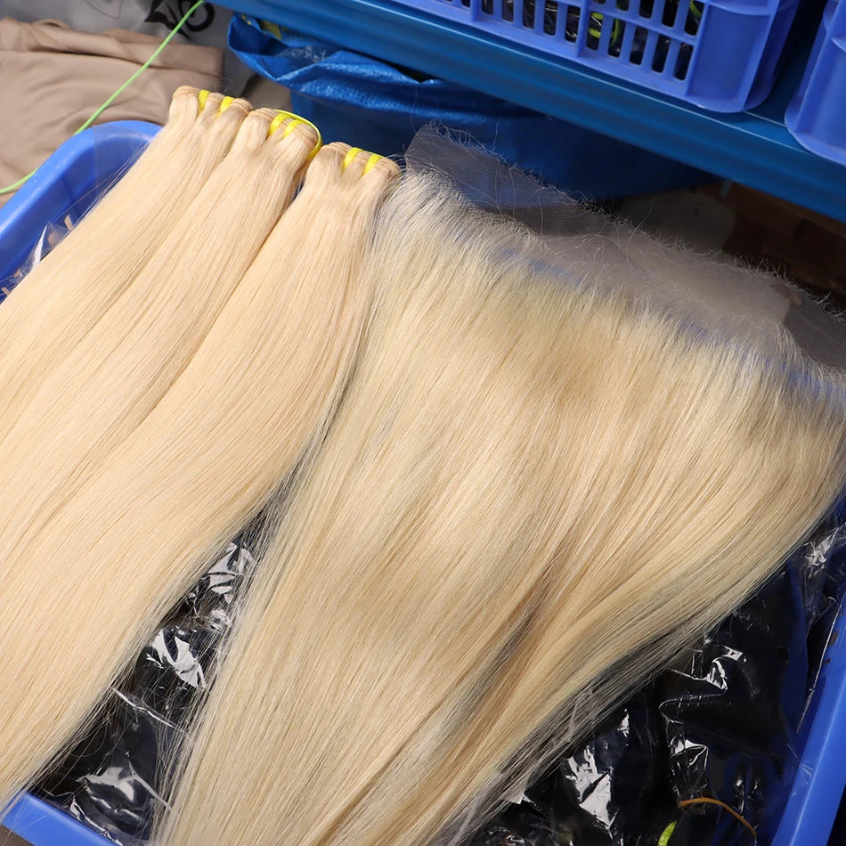 Blonde #613 Color Human Hair Bundles With 4x4 HD Lace Closure 13x4 Frontal Straight Unprocessed Raw Vietnamese Weave Extensions