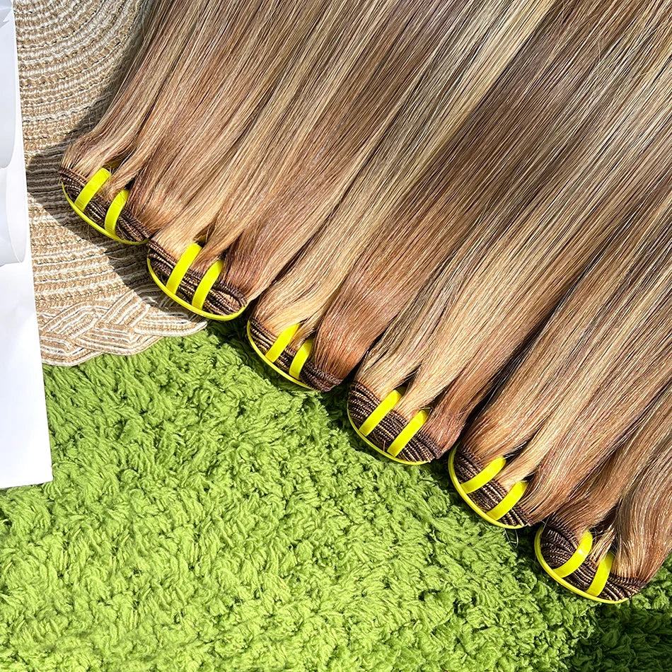 Highlight Color P4/27 Straight Human Hair Bundles Honey Blonde Brown 100 Grams 100% Virgin Hair Weaving Extensions For Women