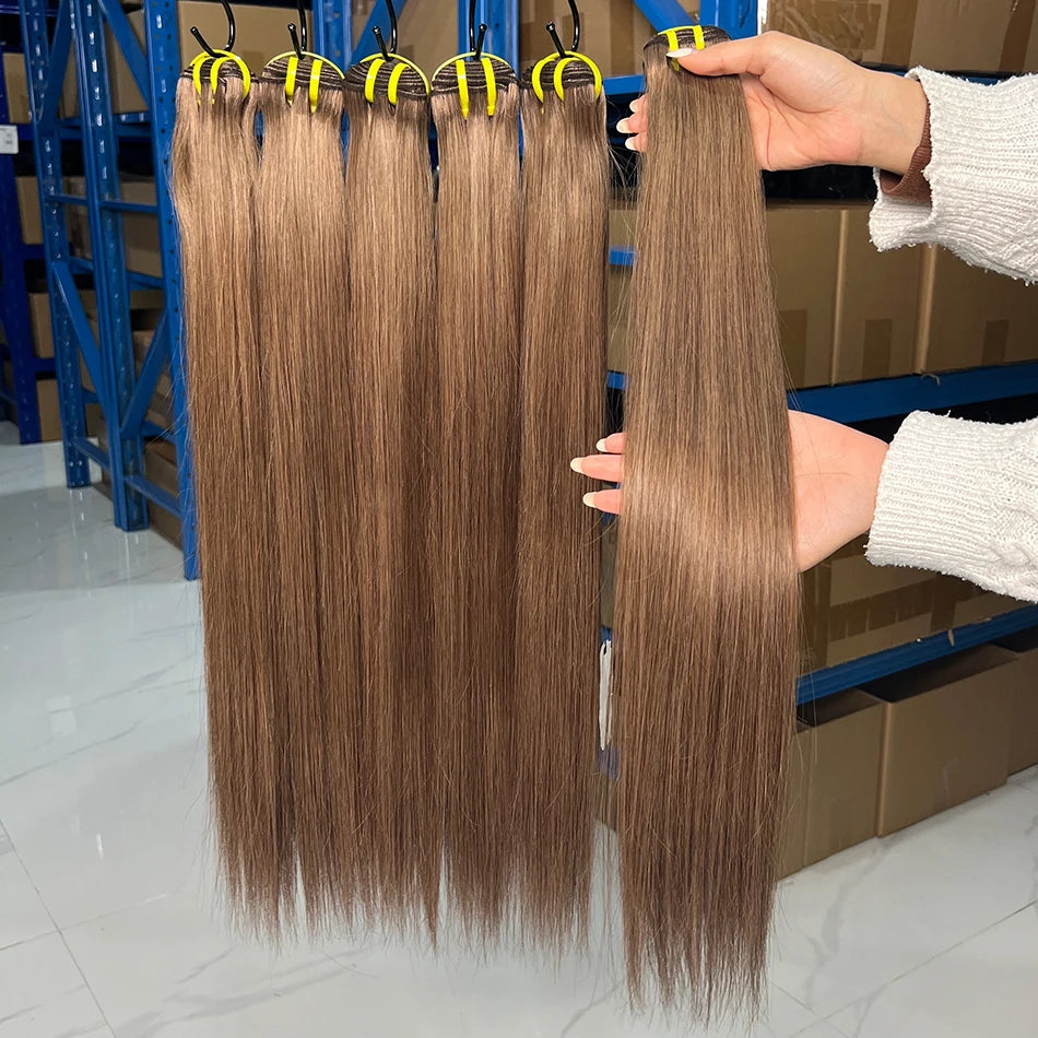Straight #6 Colored Human Hair Bundles 100% Virgin Human Hair Extensions Weaving 100 Grams 16-26 Inch 1/2/3/4 Bundles For Women